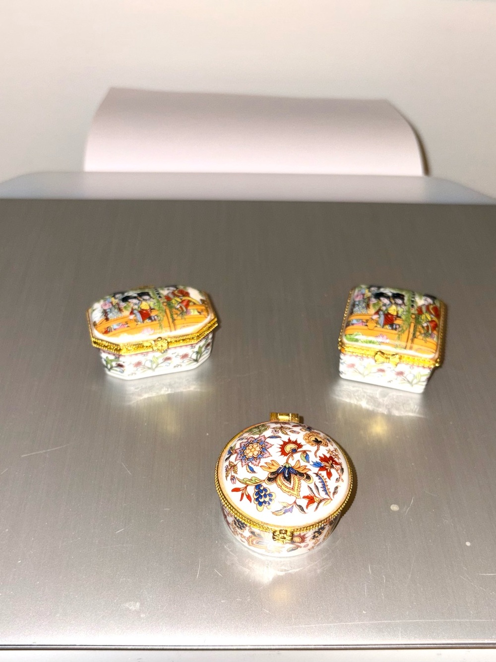 Decorative Floral Trinket Boxes - Gold & Multicolor Porcelain